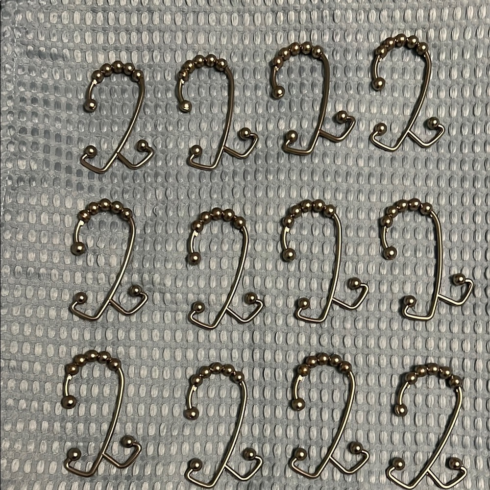 Textured Light Turquoise Blue Shower Curtain & Double Glide Shower Hooks